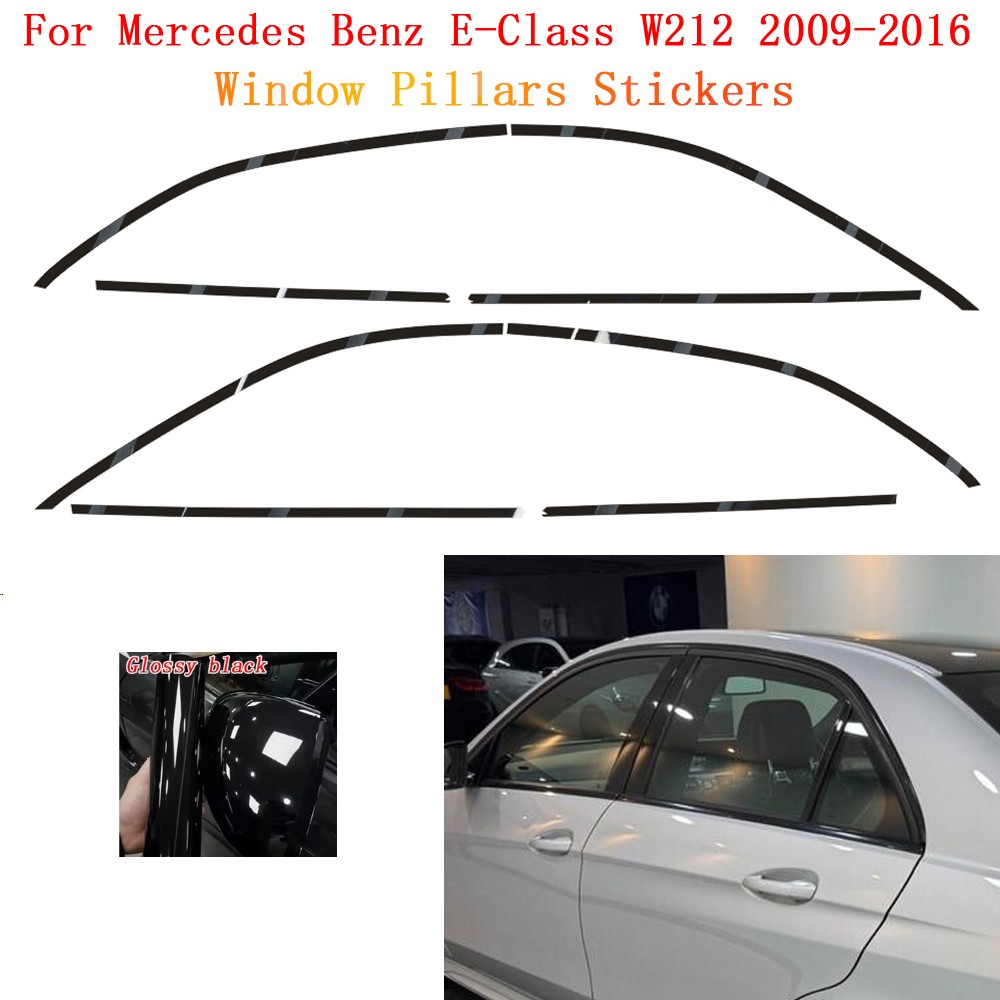 Glossy Black Chrome Delete Window Trims sticker For Benz E-Class W212 2009-2016