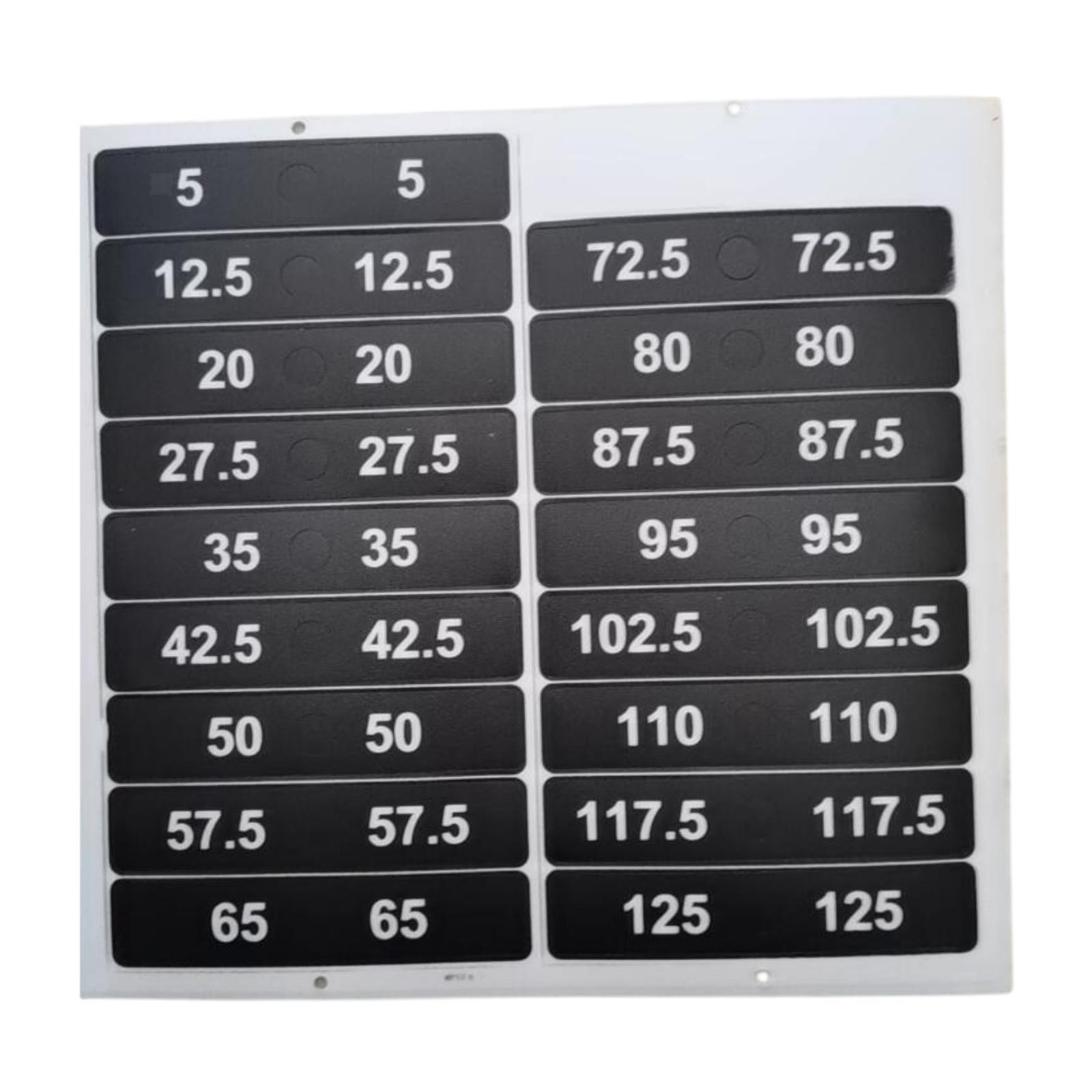 Weight Stack Labels Weight Stickers Black Background 5-125 kg Number Stickers