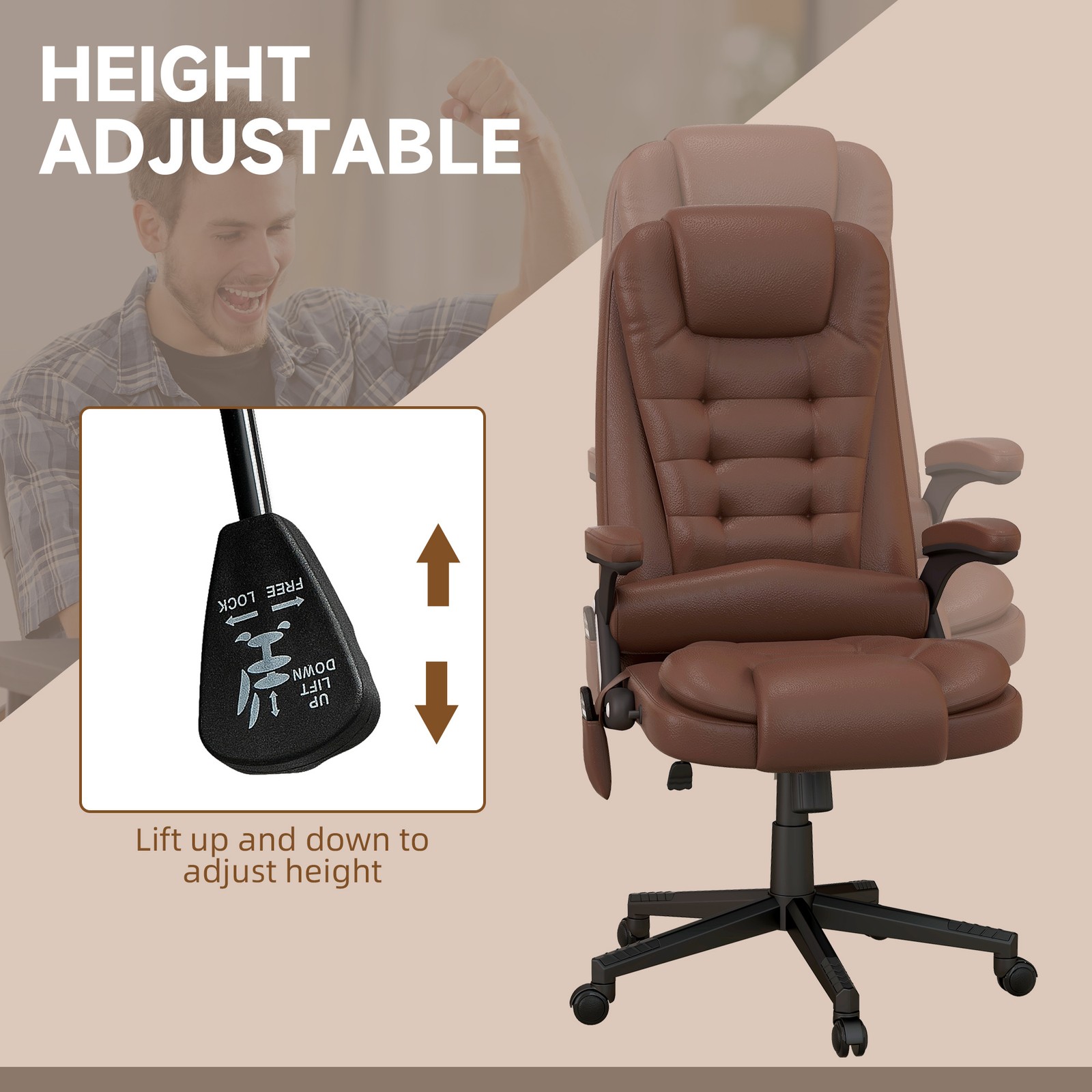 HOMCOM High-Back Vibration Massage Chair, Heating Office Chair, Brown