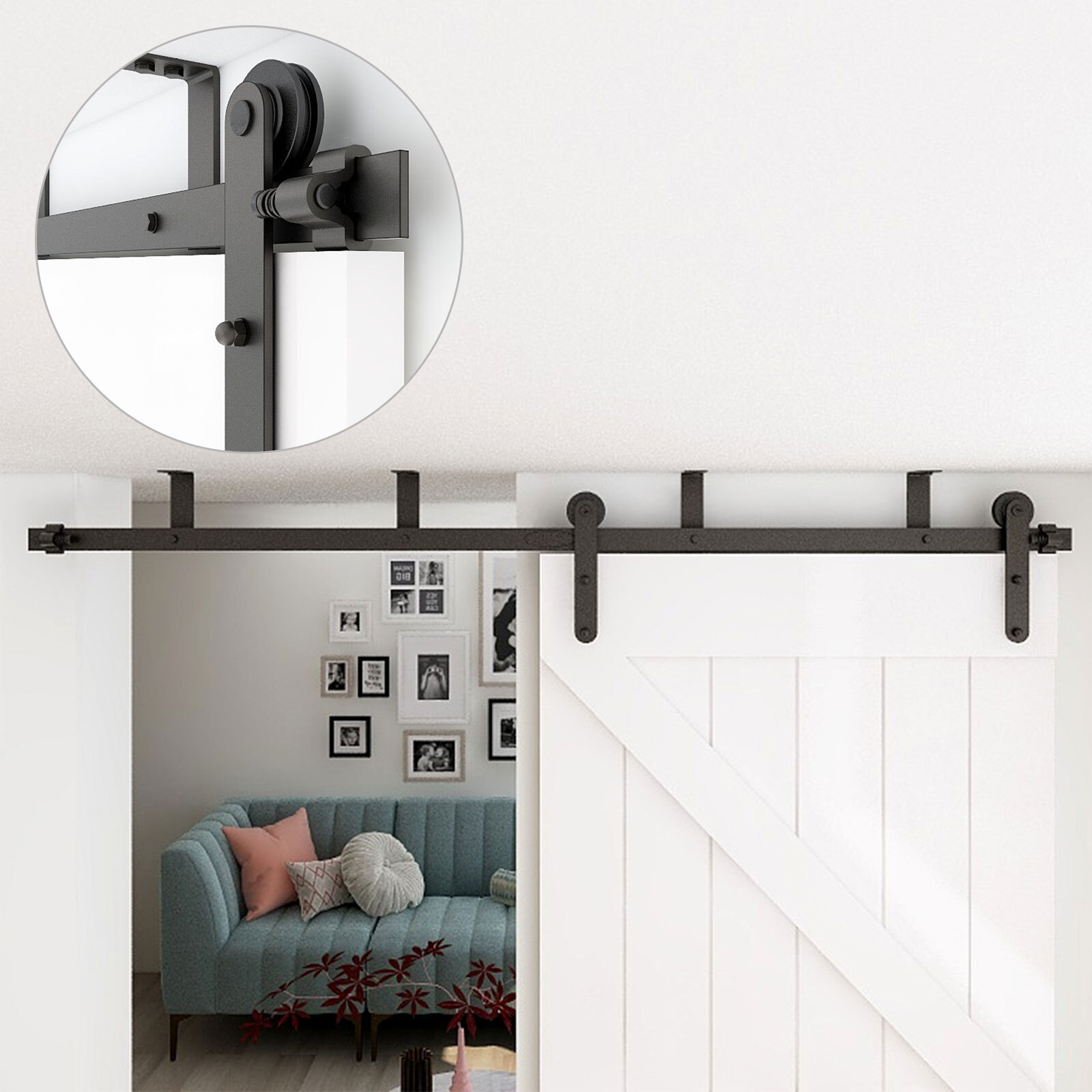 CCJH 4-20FT Ceiling Mount Sliding Barn Door Hardware Track Roller Kit Closet