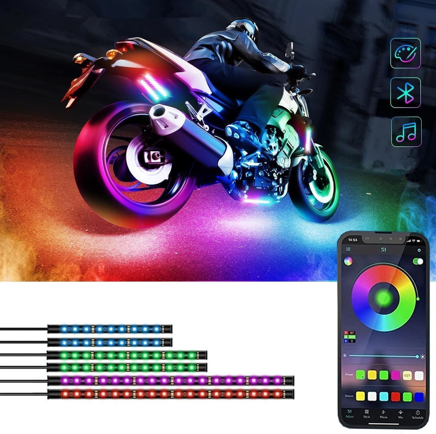 6 Pcs Motorcycle LED Light Kits, App Control Multicolor Waterproof Motorcycle...