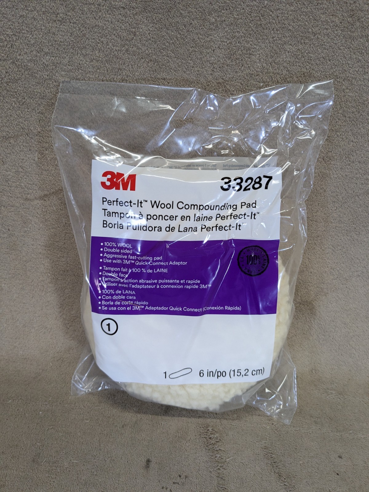 3M Perfect-It 33287 6 in Quick Connect Wool Compounding Pad