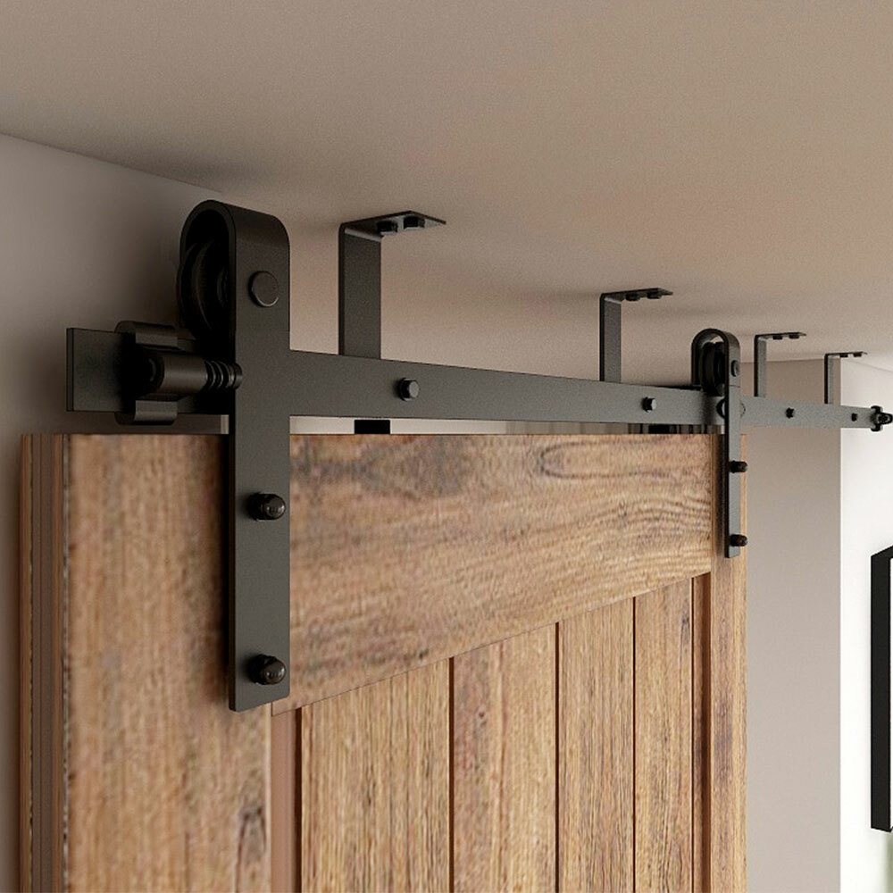 CCJH 4-16FTCeiling Bracket Mount Sliding Barn Door Hardware Track Kit Heavy Duty