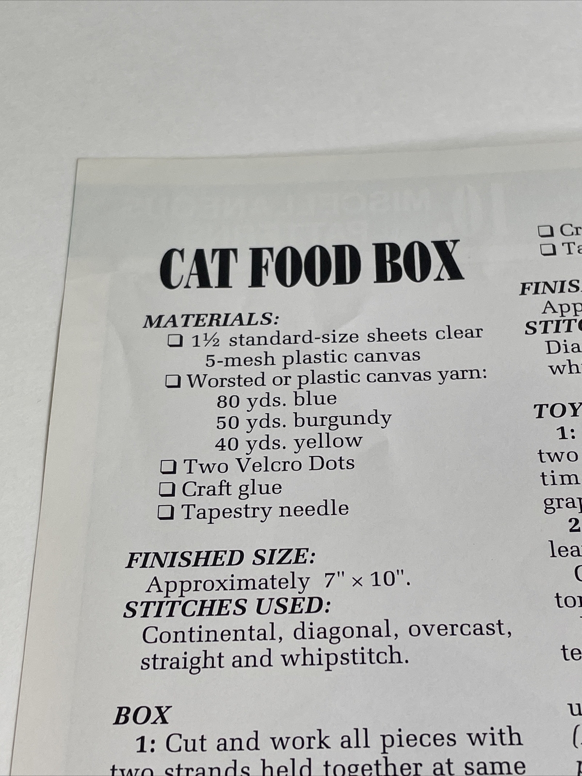 Annie's Attic Cat Food Box & Toy Box Plastic Canvas Pattern