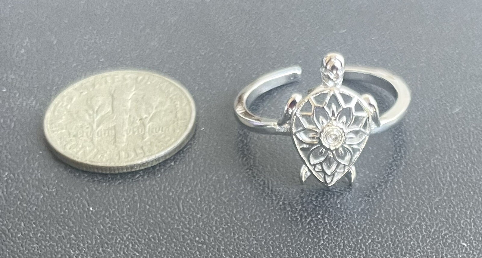 Filigree Turtle Flower Silver Toe Ring Midi Ring Adjustable + Gift Box