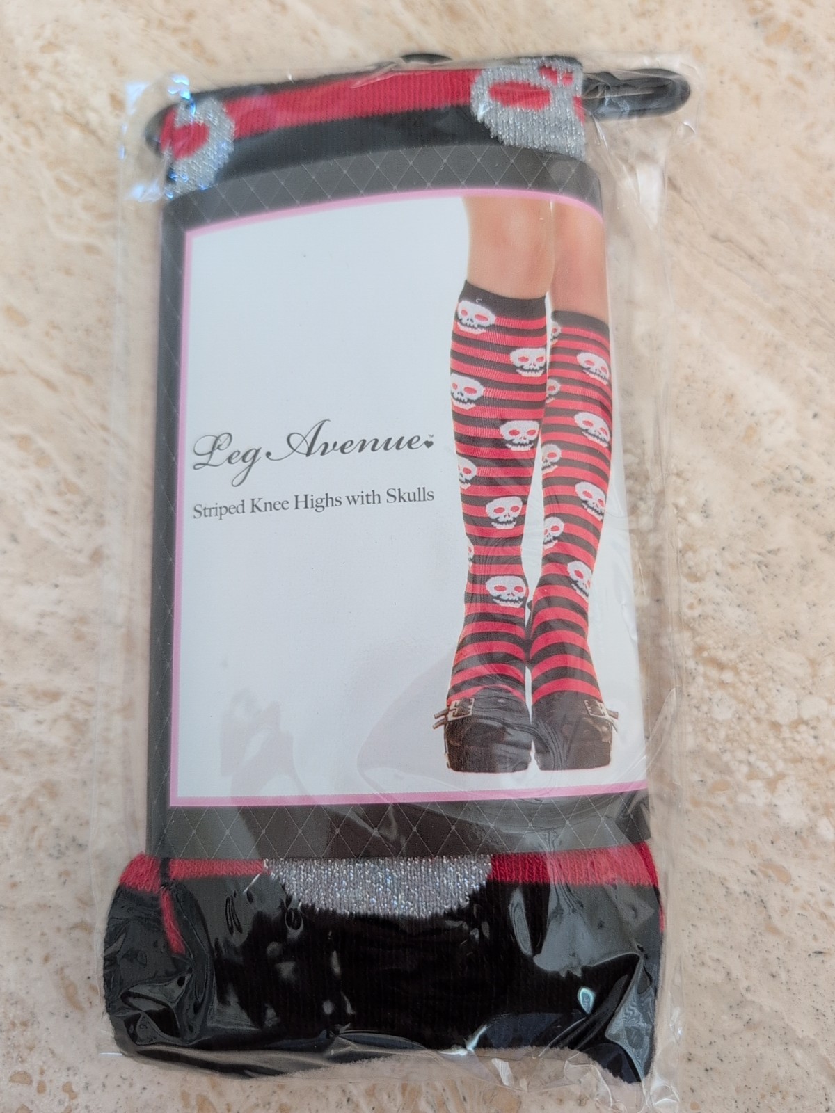 Black And Red Striped Knee High With Skulls By Leg Avenue #5586 One Size New