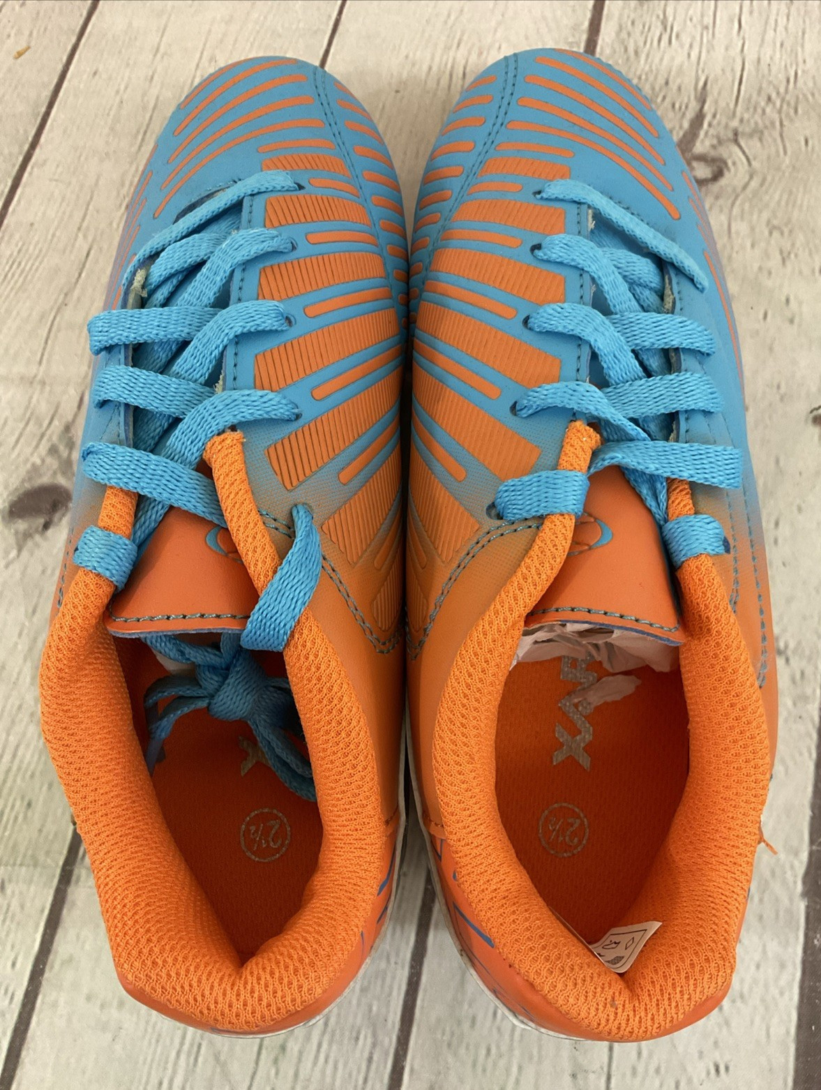 Xara Soccer 9506 Velocity Cleat Shoes Electric Blue Fluid Orange Gray US 2.5