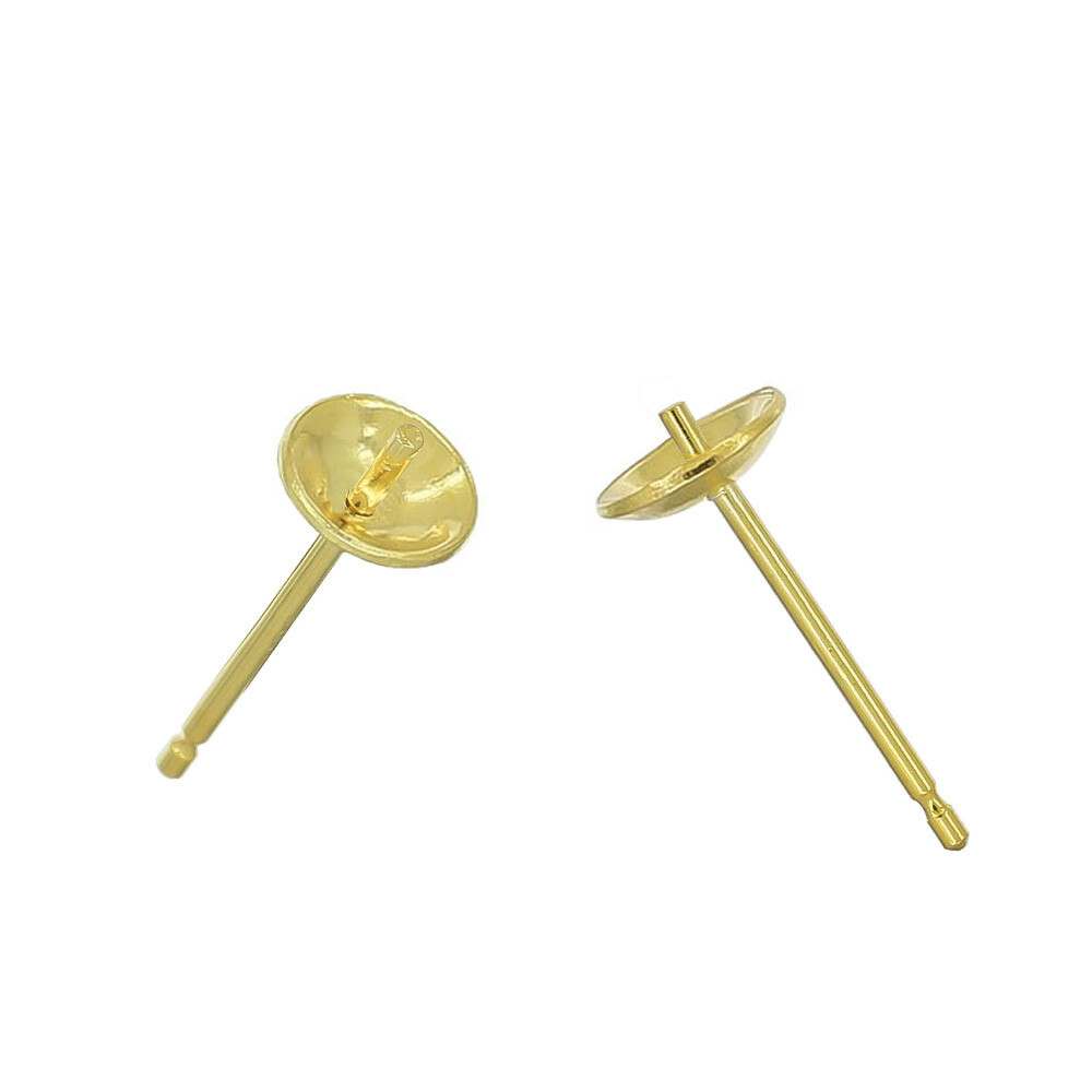 6PC Gold Plated Sterling Silver Stud Post Glue On Earrings w/ 5mm Cup Pin #99785
