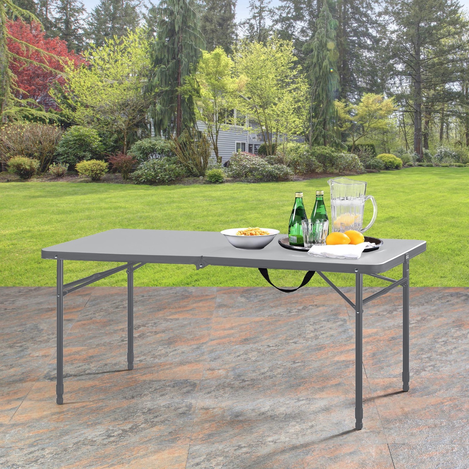 Mainstays 4 Foot Fold-in-Half Adjustable Folding Table, Gray