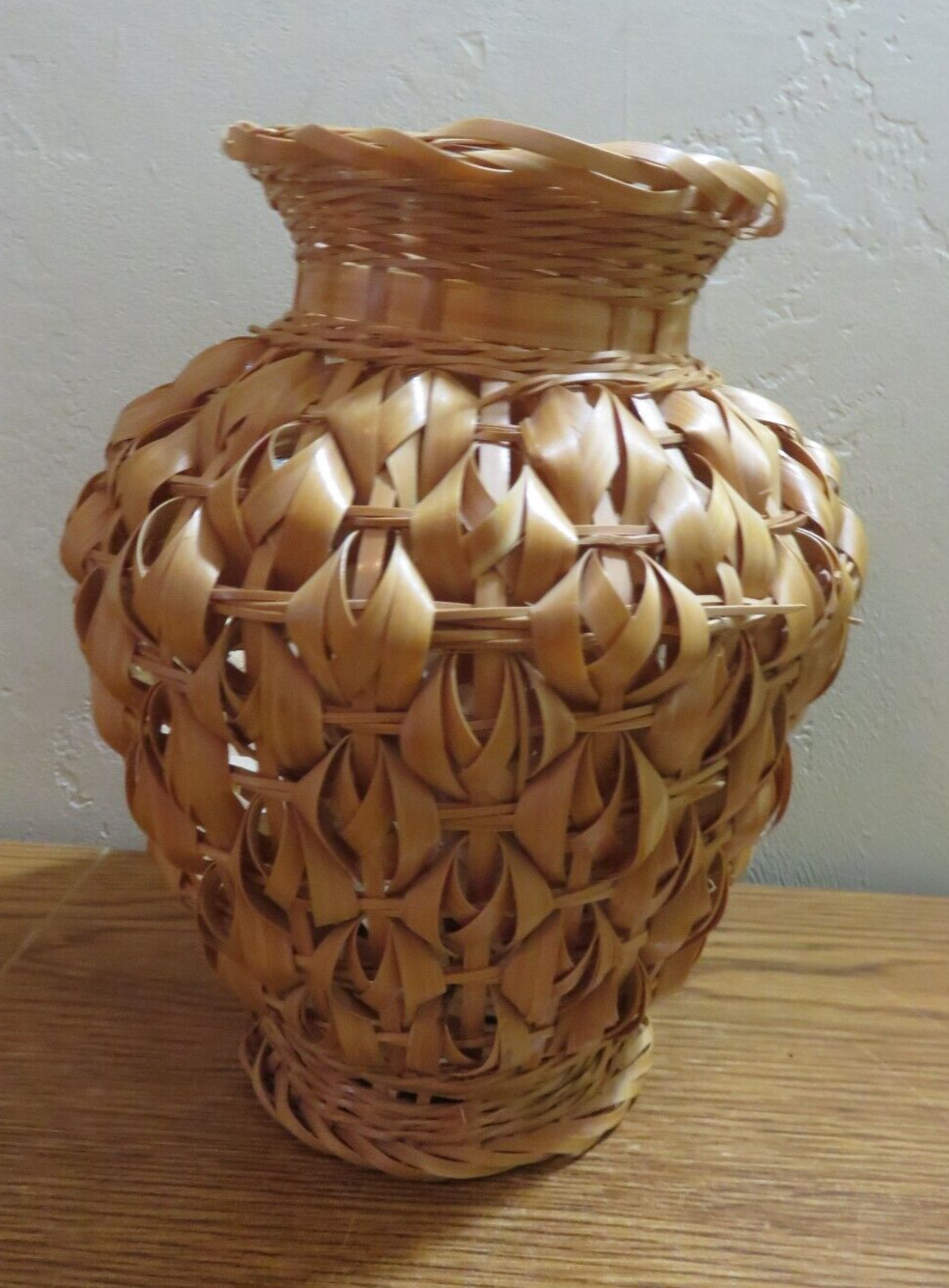 Woven Boho Style Basket Vase or Urn WICKER 8" TALL