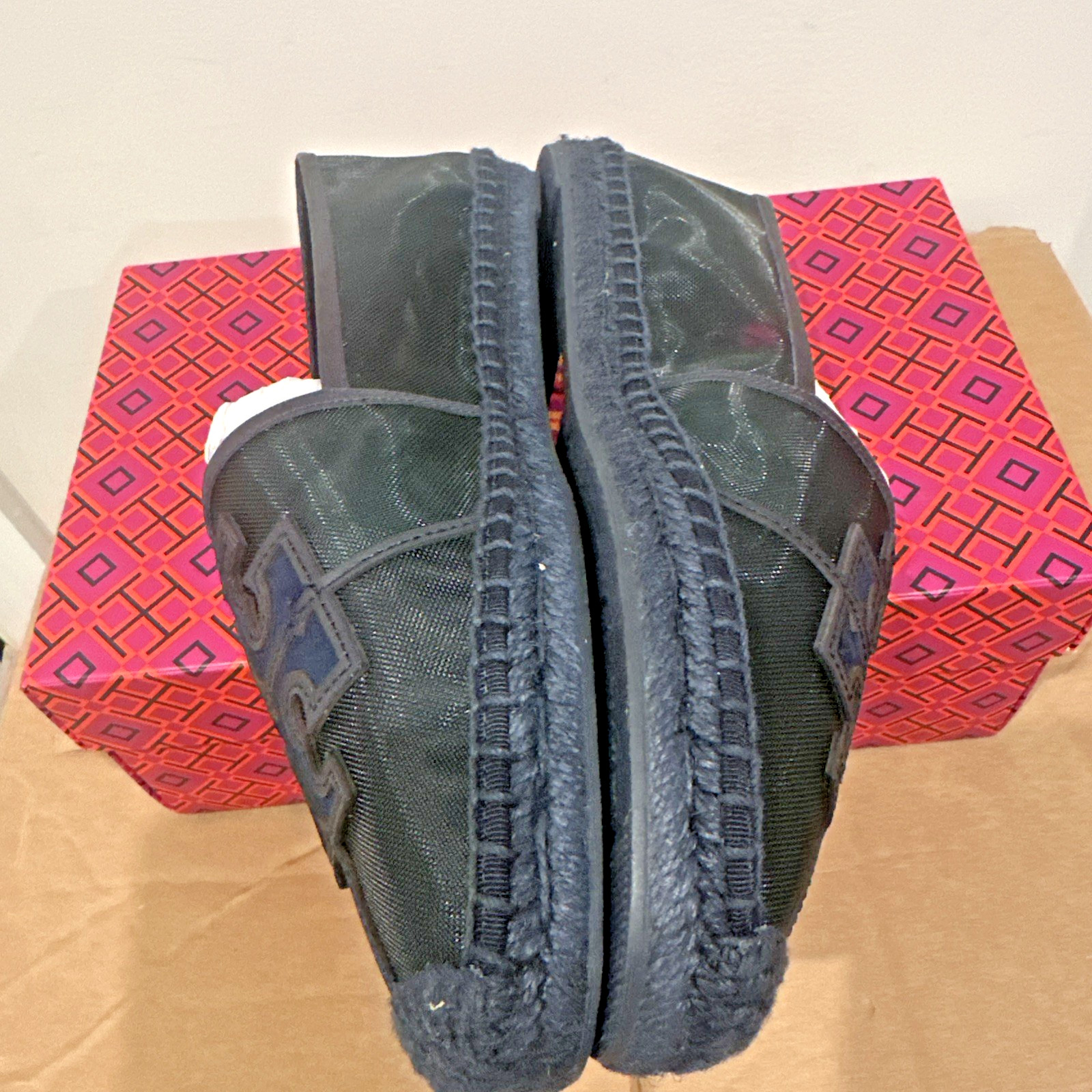 Tory Burch Women Size 9.5M Ines Mesh Espadrille Loafers Malachite Navy