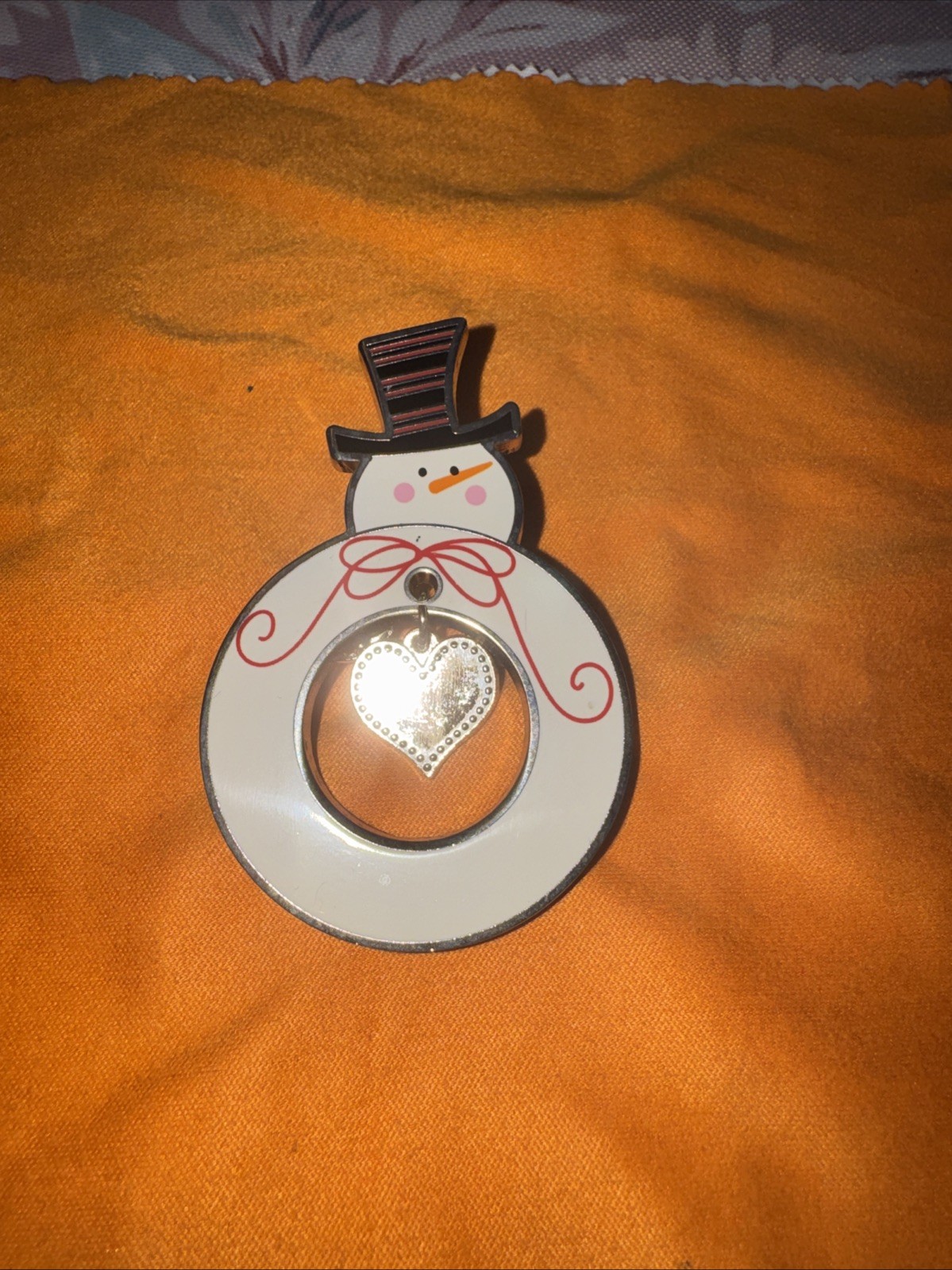 Snowman With Heart Charm Pin