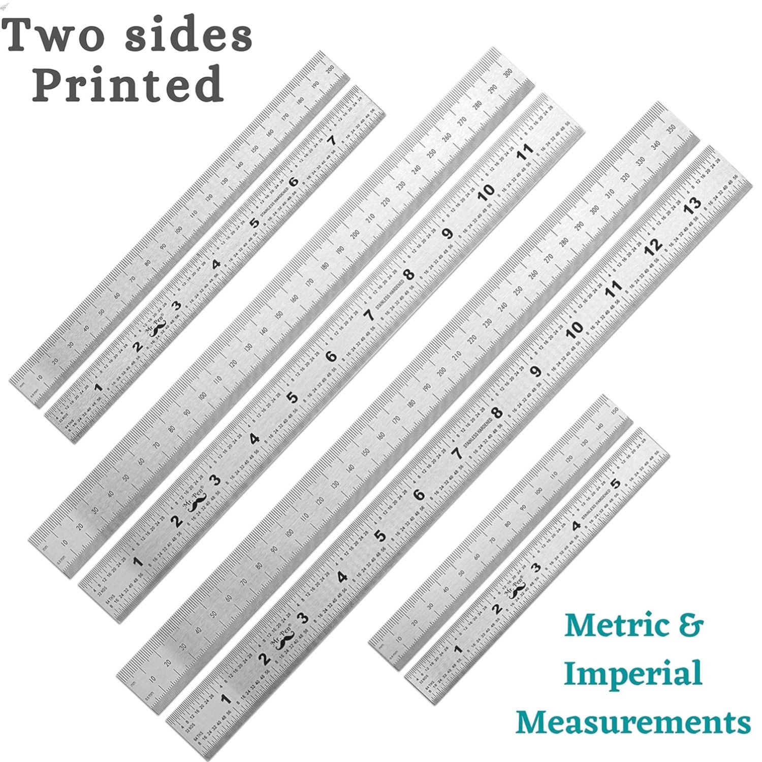 Machinist Ruler, 4 Pack 6, 8, 12, 14 inch, Metric & Millimeter Ruler, 1/64, 1...