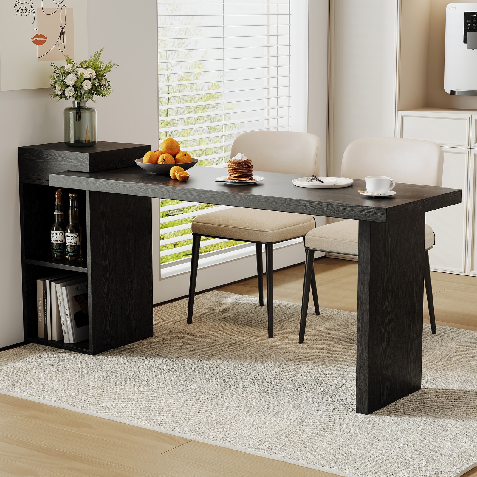 Modern Black Wood Grain Sofa Side Table - MDF Multipurpose Entryway Console Tab