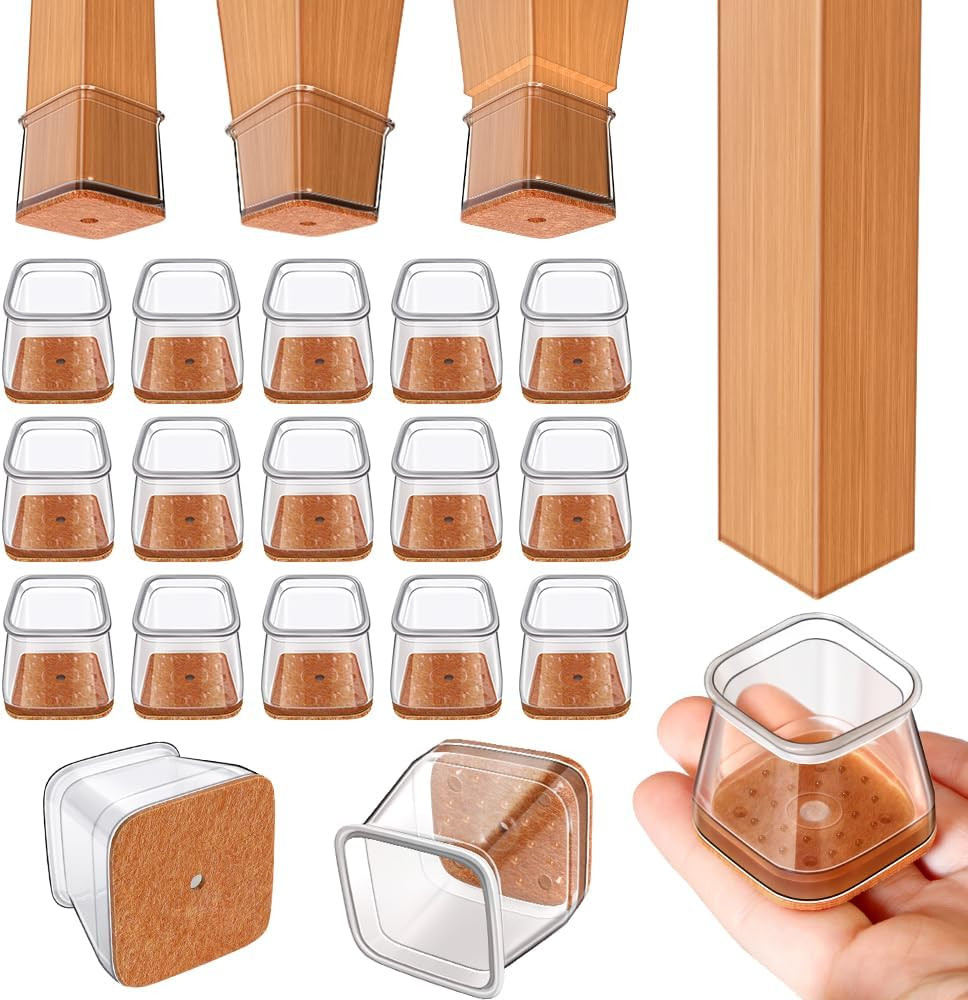 24 Pcs Square Large Chair Leg Floor Protectors, Furniture Felt Pads Silicone Cov