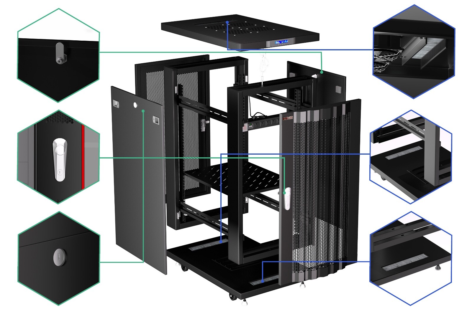 Sysracks 27U 32'' Deep IT Network Data Server Rack Cabinet Mesh Vented Door