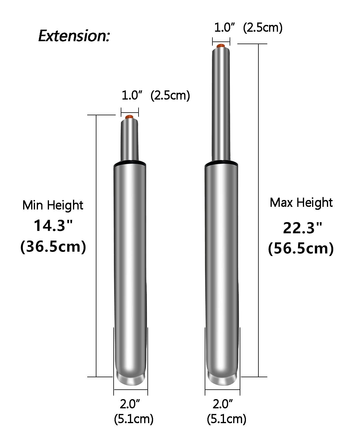 14 To 22 Long Adjustable Gas Lift Cylinder Tube For Office Chair Stool, NEW