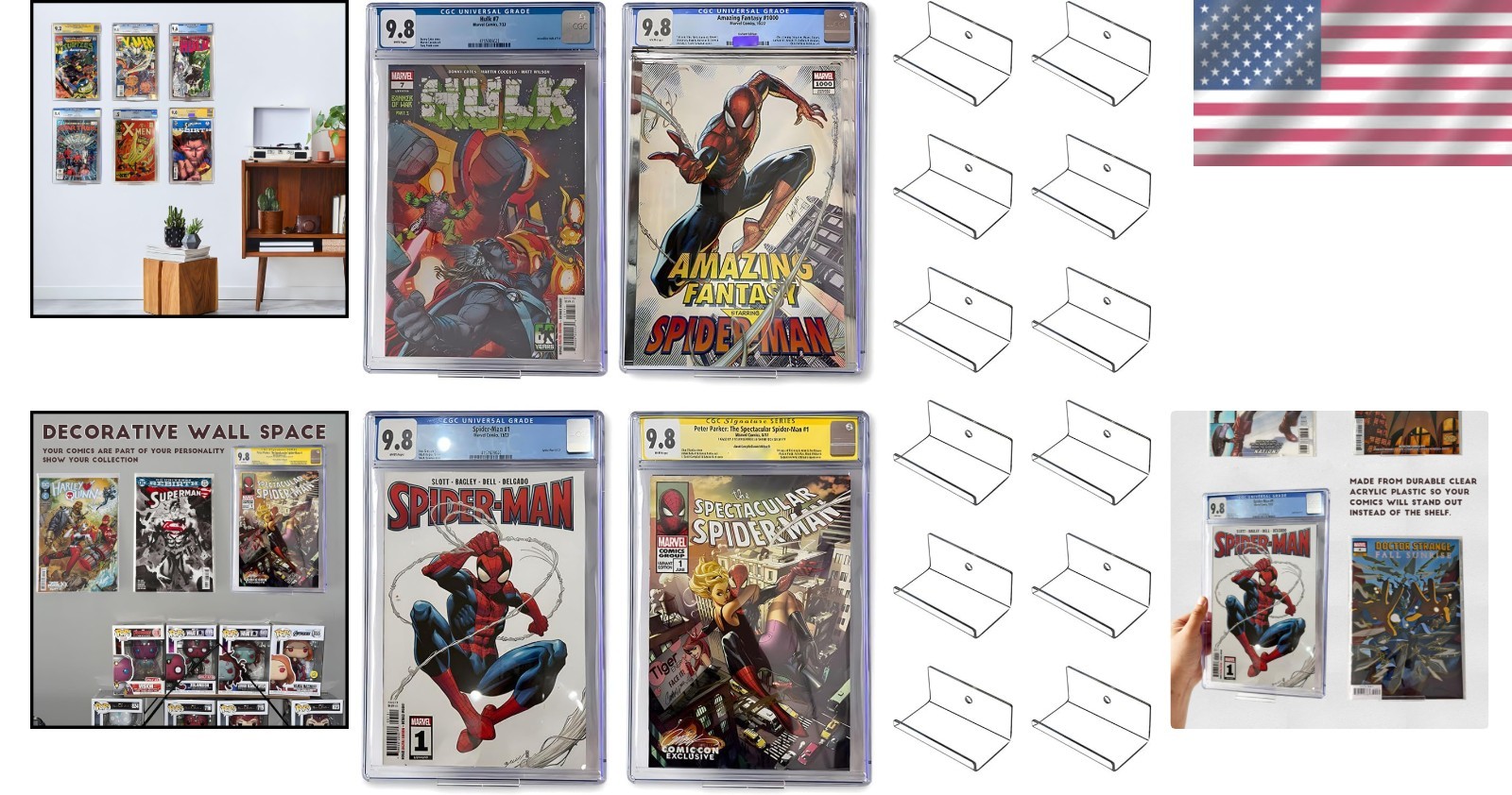 Wall Mount Floating Comic Book Shelf Stand - Pack of 12