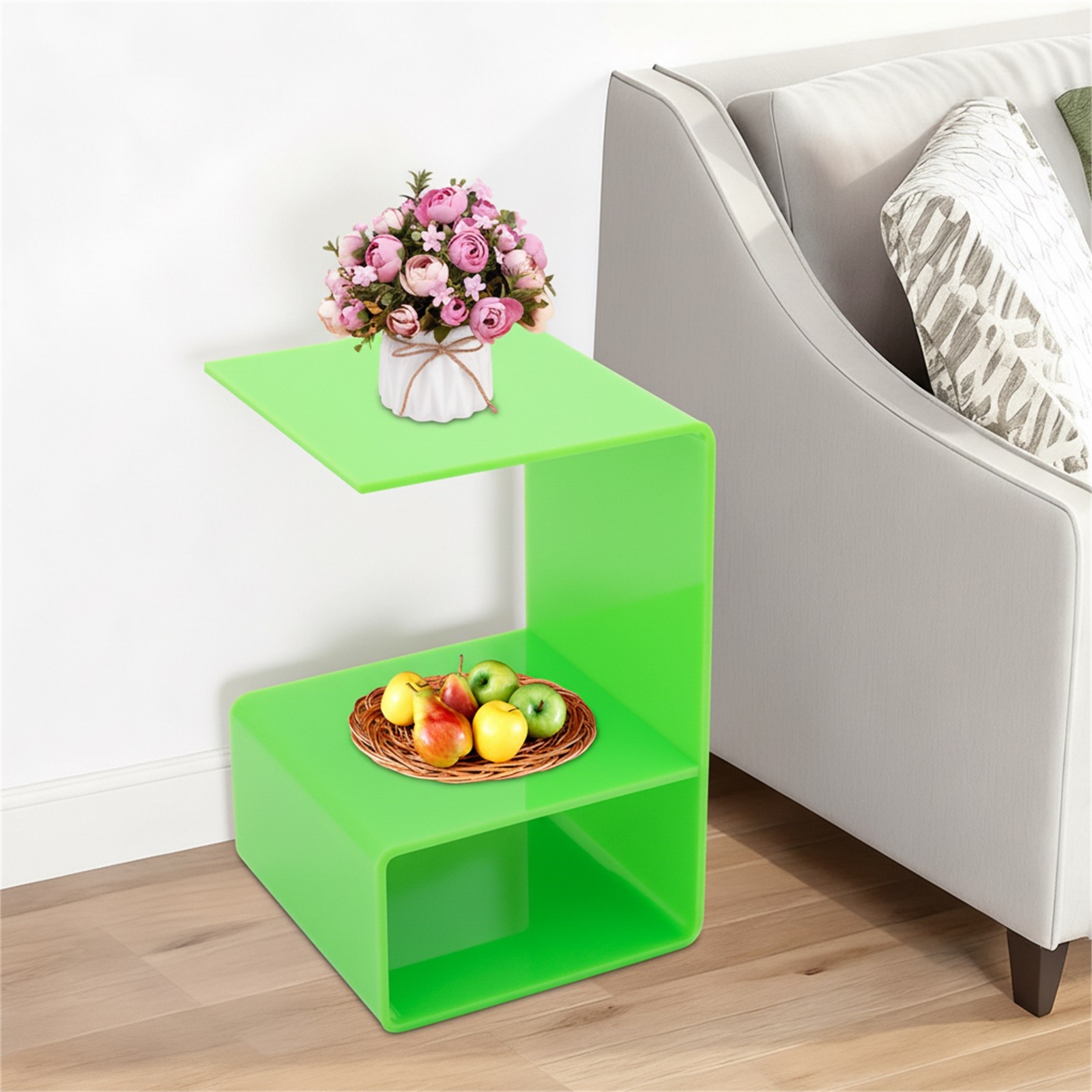 3-Tier Green Acrylic Side Table - Stylish Storage for Small Spaces