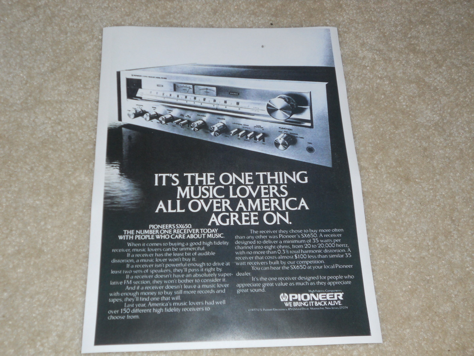 Pioneer SX650 Receiver Ad, 1977, 1 page, Articles, Specs