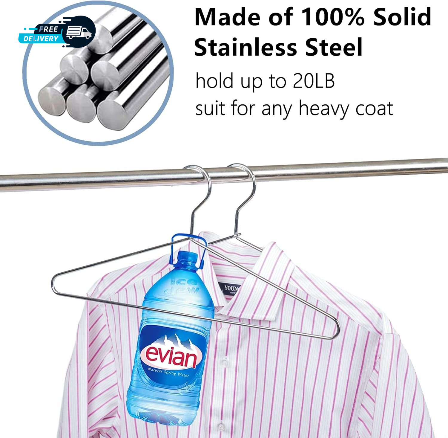 30 Pack Heavy Duty Metal Shirt Coat Hangers Stainless Steel Clothes Hanger