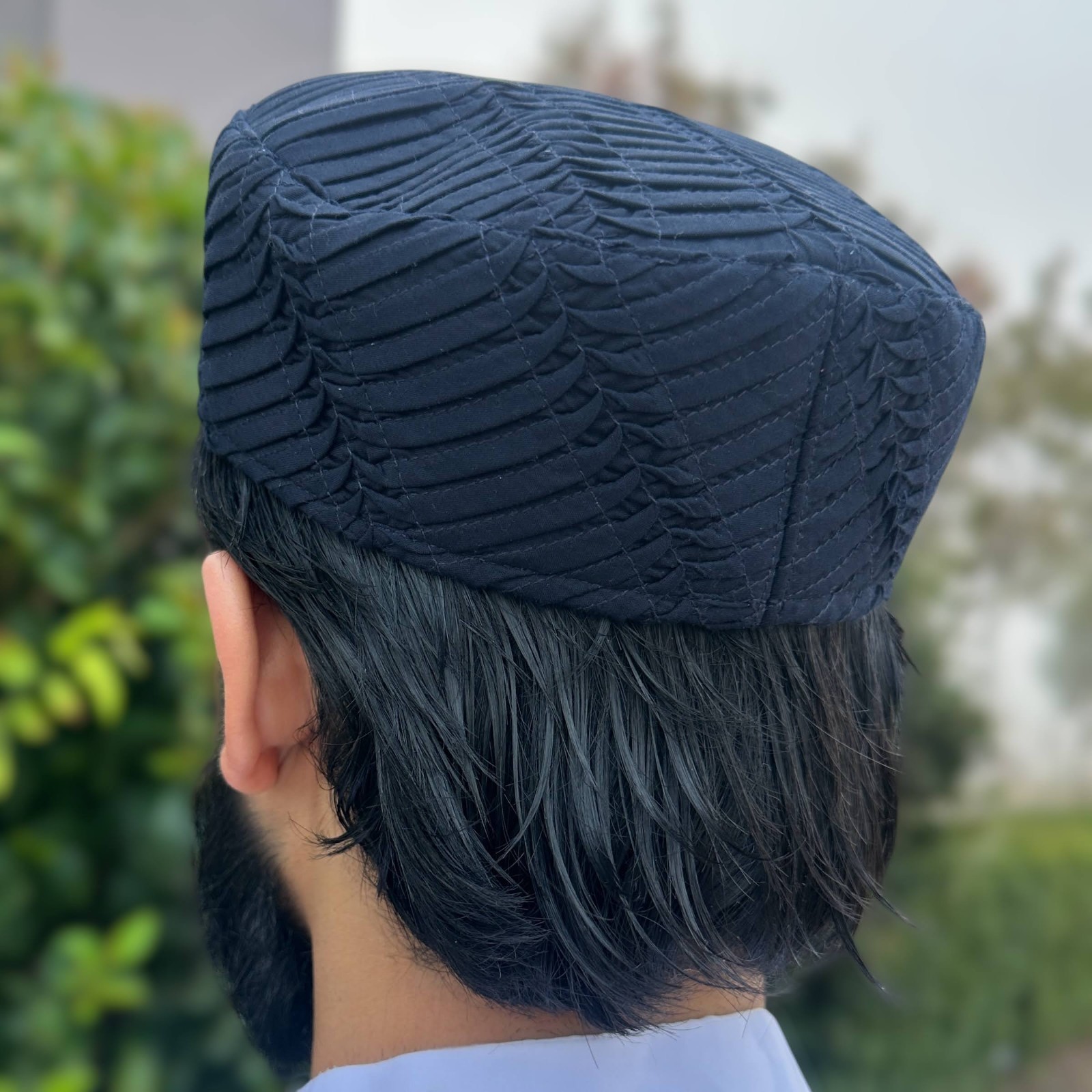 NEW Men's Premium Kufi Islamic Cap Muslim Turban Hat Handmade Topi - Navy Blue