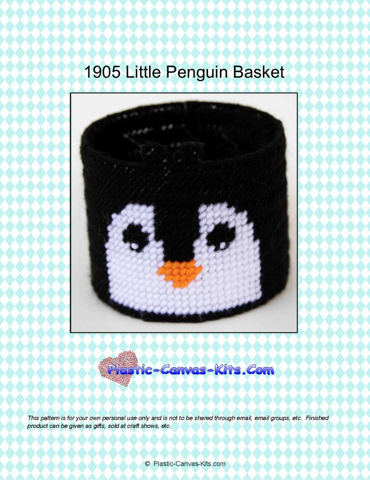 Little Penguin Basket-Plastic Canvas Pattern or Kit
