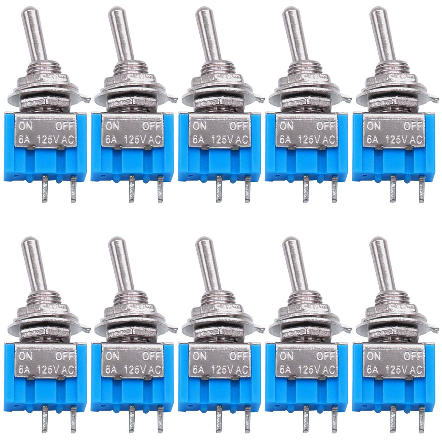 10Pcs MTS-101 2 Position Toggle Switch Kit 2 Pin SPST ON-OFF 6A 125VAC US Stock