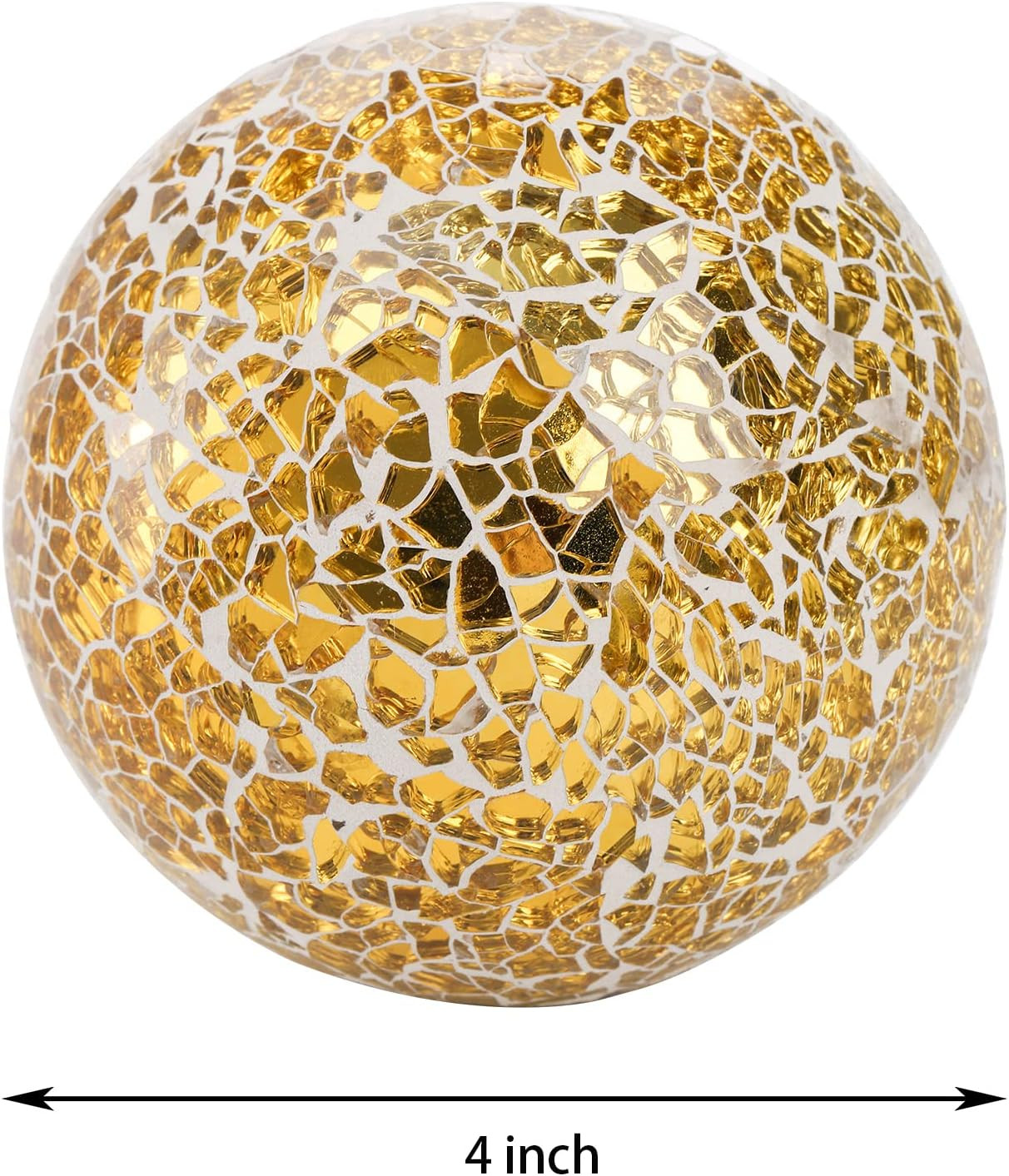 3 Pack 4 Inch Gold Mosaic Glass Orbs, Decorative Balls Mosaic Spheres for Vase F