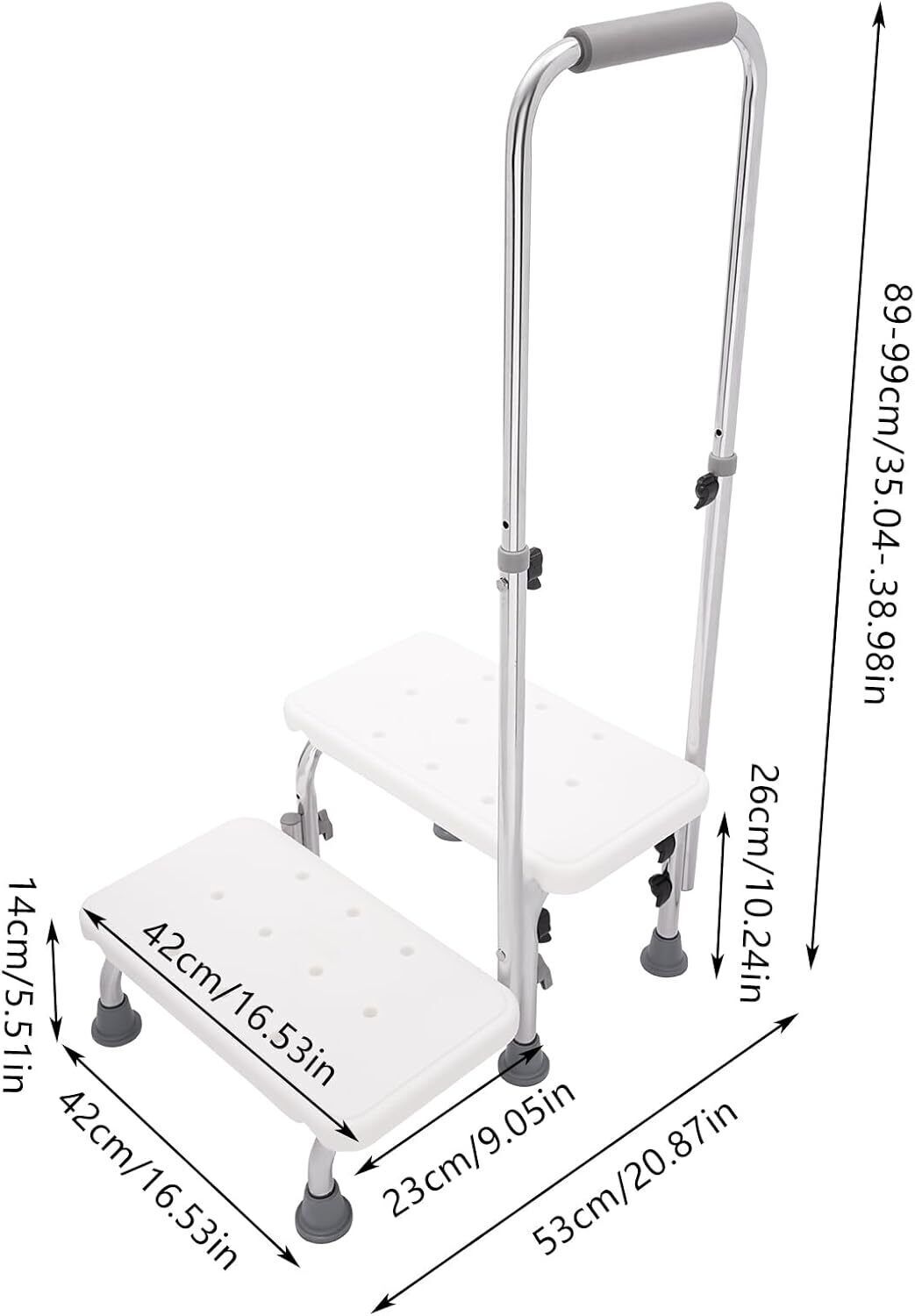 2 Step Stool with Handle for Elderly,Heavy Duty 2 Step Stool with Handrail