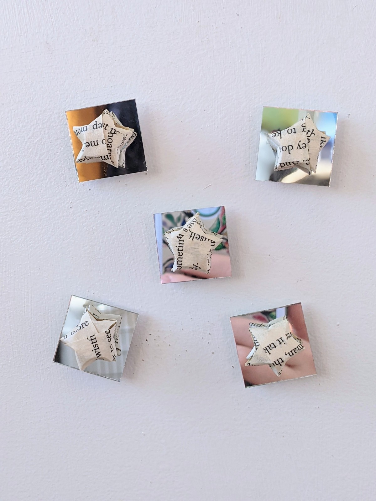 Sindri's Sundries Paper Rose Mirror Magnet, recycled book page Green