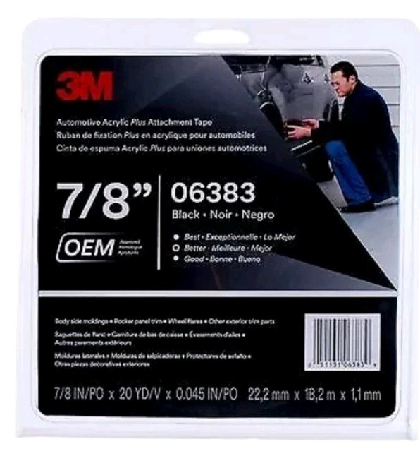 3M 06383 6383 Automotive Acrylic Plus Attachment Tape Blk 45mil (7/8 in x 20 yd)