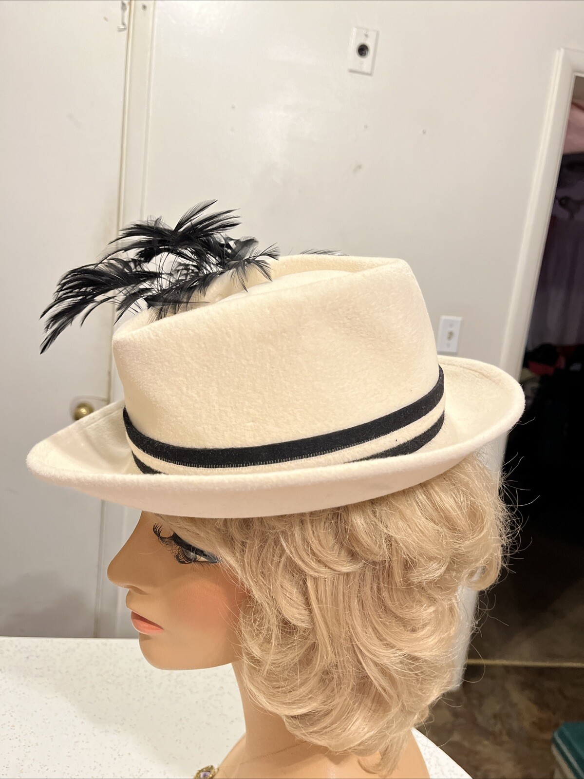 Womens Formal Wool Felt Fedora Fancy Feather Hat - Derby Wedding Tea Party