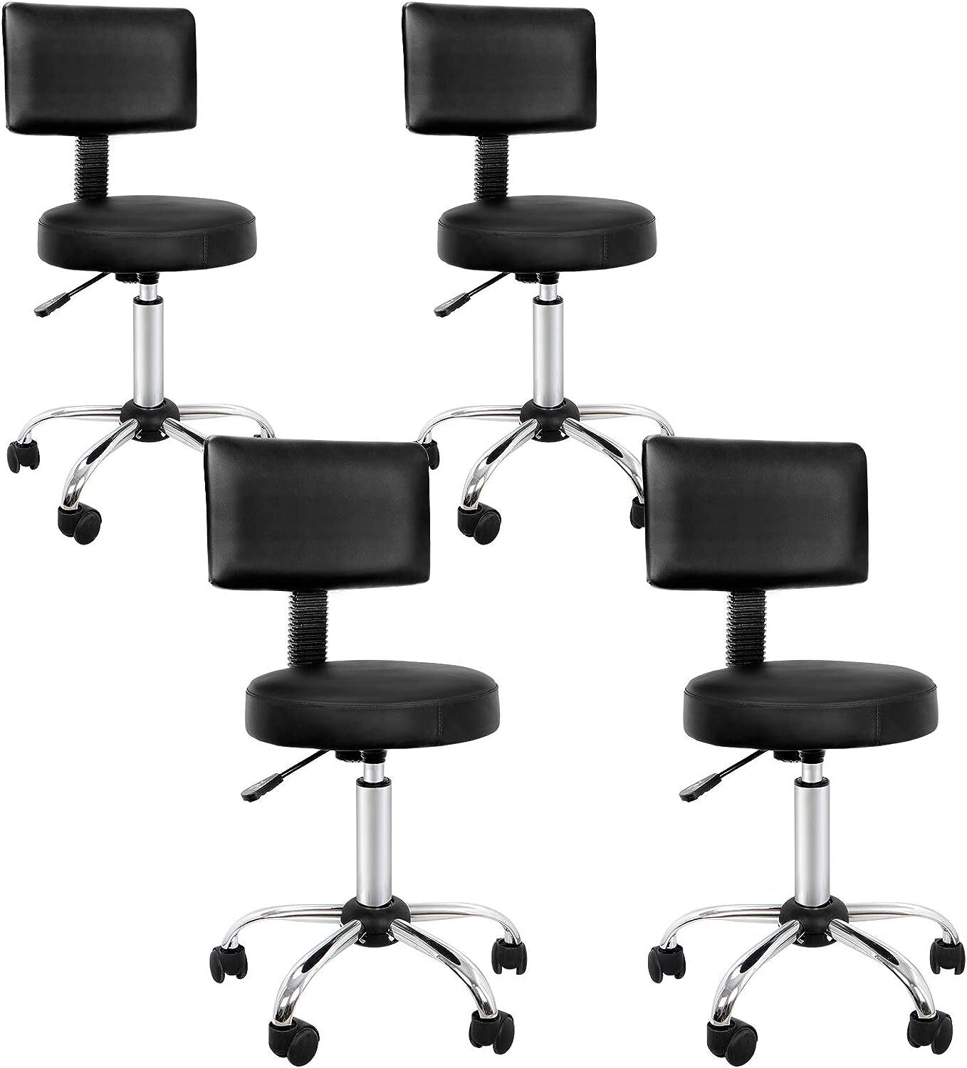 4PCS Salon Stool Swivel Spa Chair Adjustable Hydraulic Rolling Stool with Back
