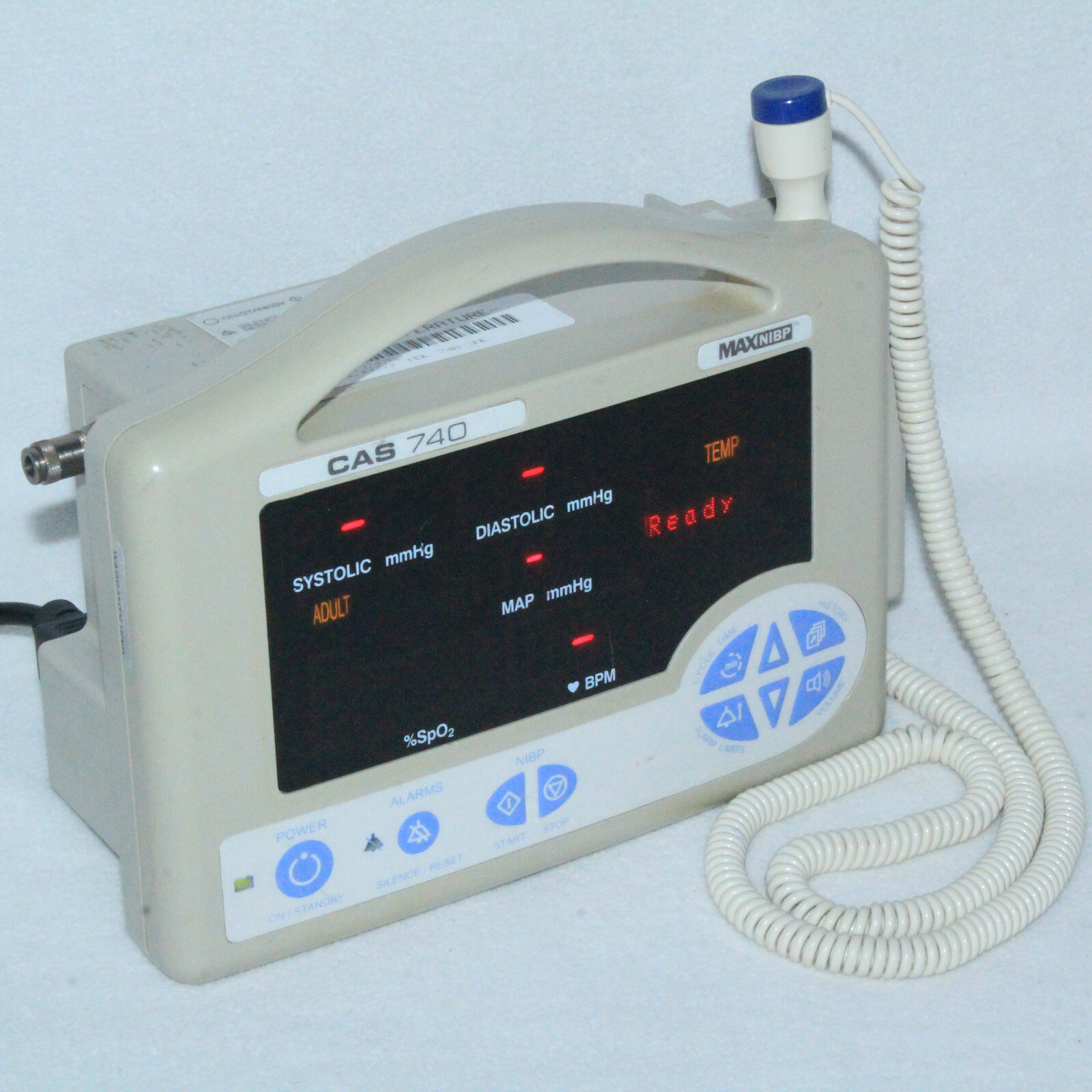 CasMed 740 MaxNIBP Patient Vital Sign Monitor NEW BATTERY Temp Probe + Reservoir