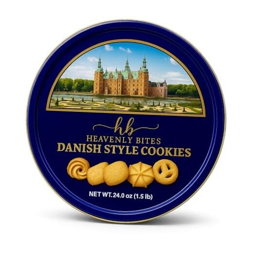 Heavenly Bites Danish Style Butter Cookies in Metal Tin 24 Oz 24 oz