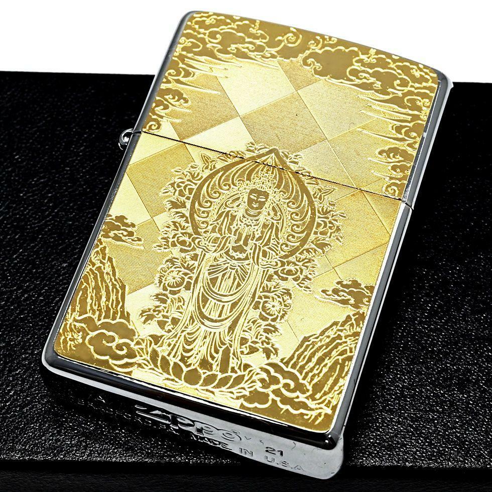 Zippo Goddess Of Mercy Gold Metal Plate Lighter Holy Bodhisattva Japanese God
