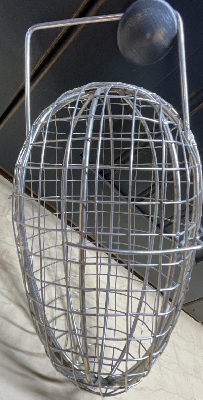 Vintage Wire Egg Shaped Hanging Cage Opens & Latches 7” X 4”