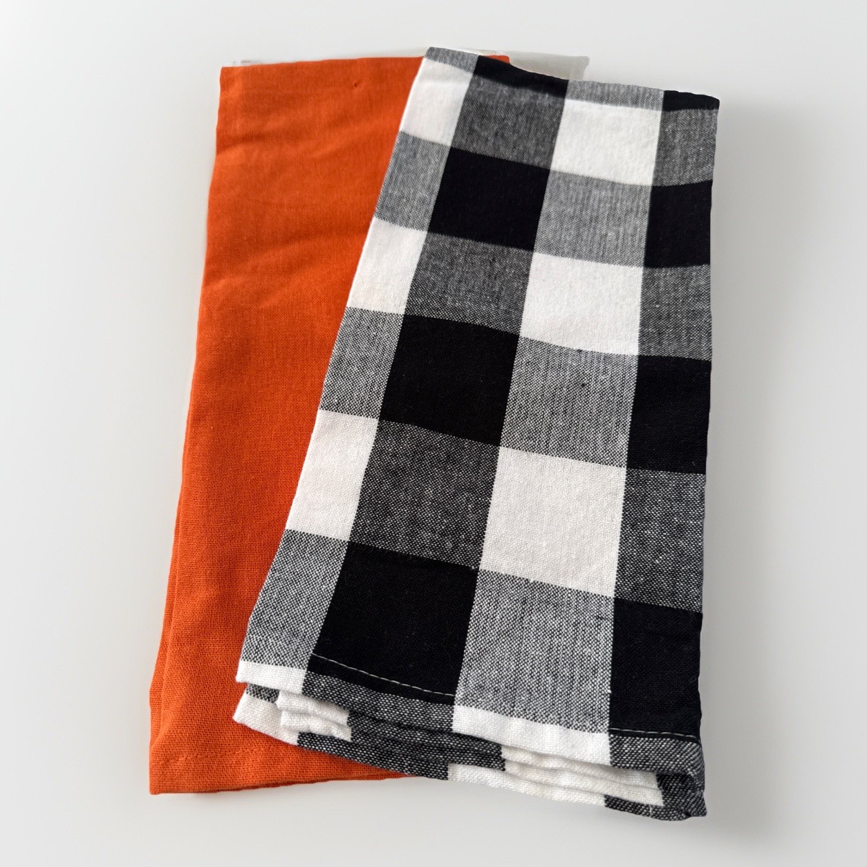 Buffalo Check Tea Towels Set of 2 Black White Orange Cotton Kitchen 28x18” Plaid