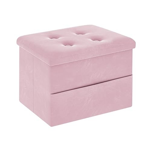 Small Storage Ottoman Foot Rest, Velvet Ottoman with Storage and Side Pink