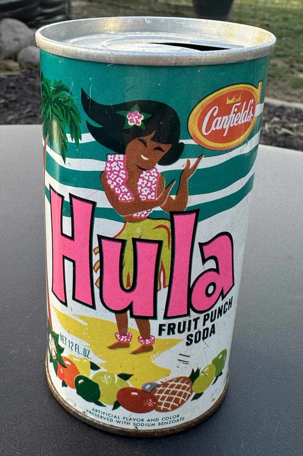 1969 CANFIELD’S HULA FRUIT PUNCH SODA 12 OZ. PULL-TAB CAN