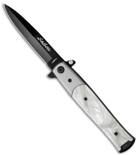 PEARL With Black Stiletto Blade Assisted Open  Opening Pocket Knife Assist Open