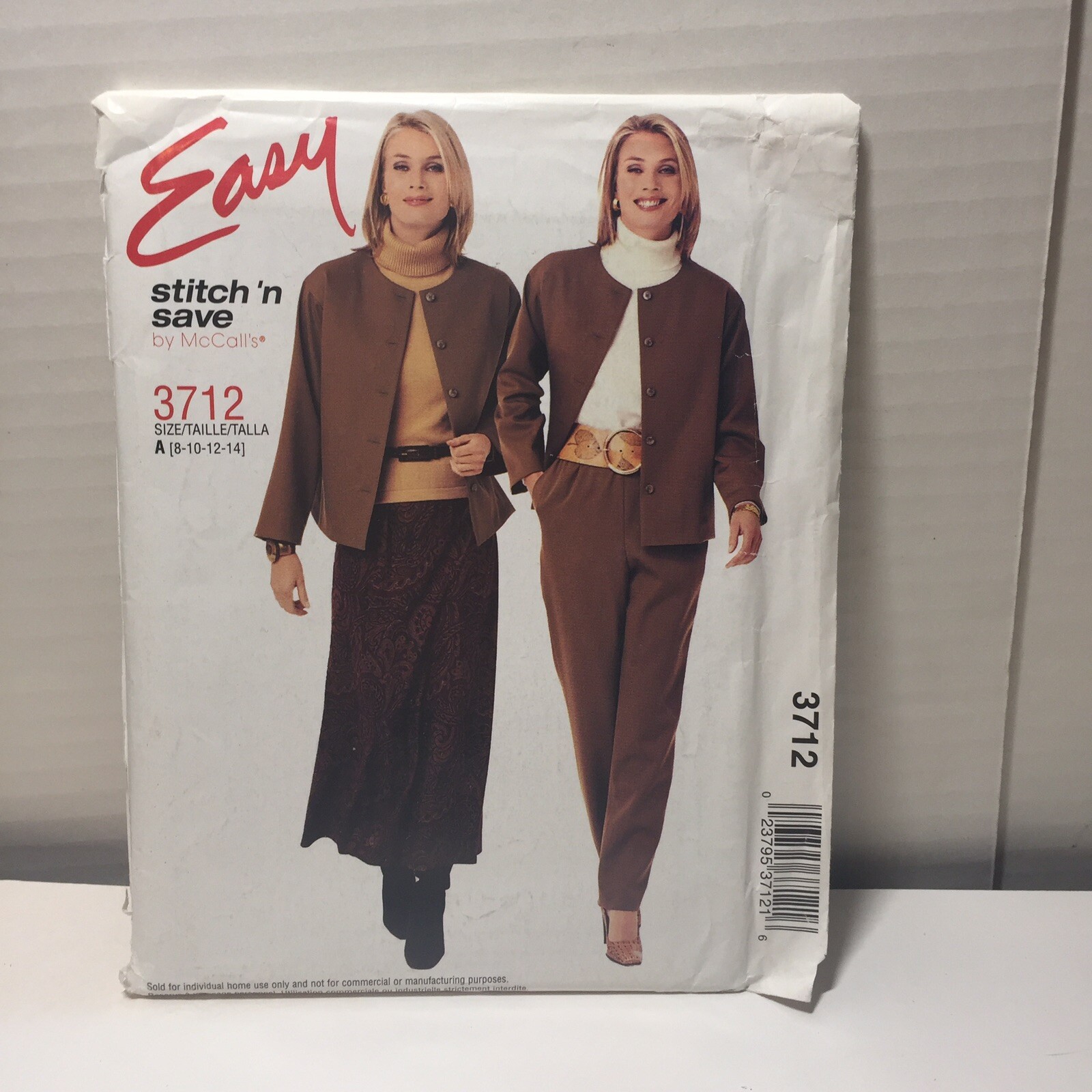 Easy Stitch 'n Save 3712 Size 8-14 Misses' Miss Petite Jacket Bias Skirt Pants