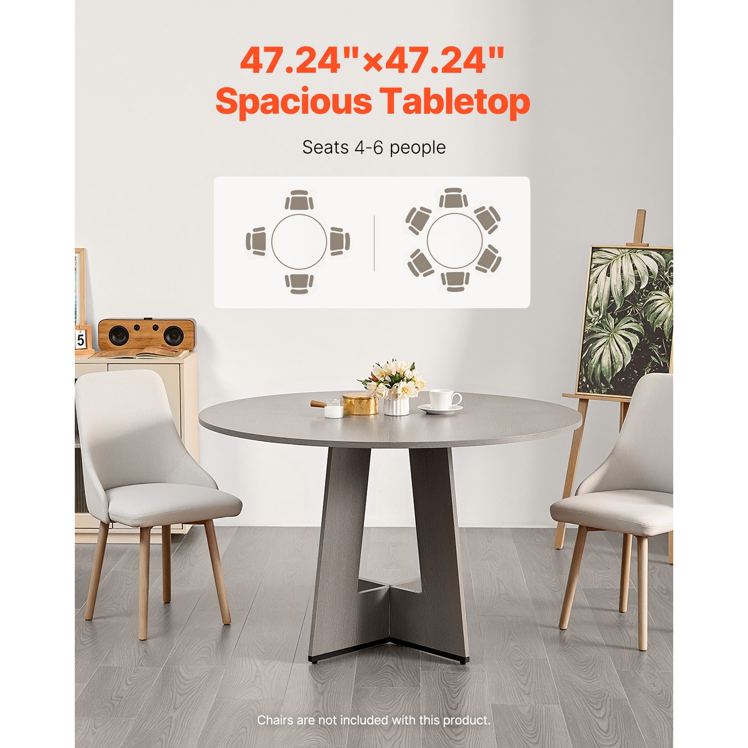 47 in Round Dining Table Wood Kitchen Table for 4-6 Person Grey (Only Table)