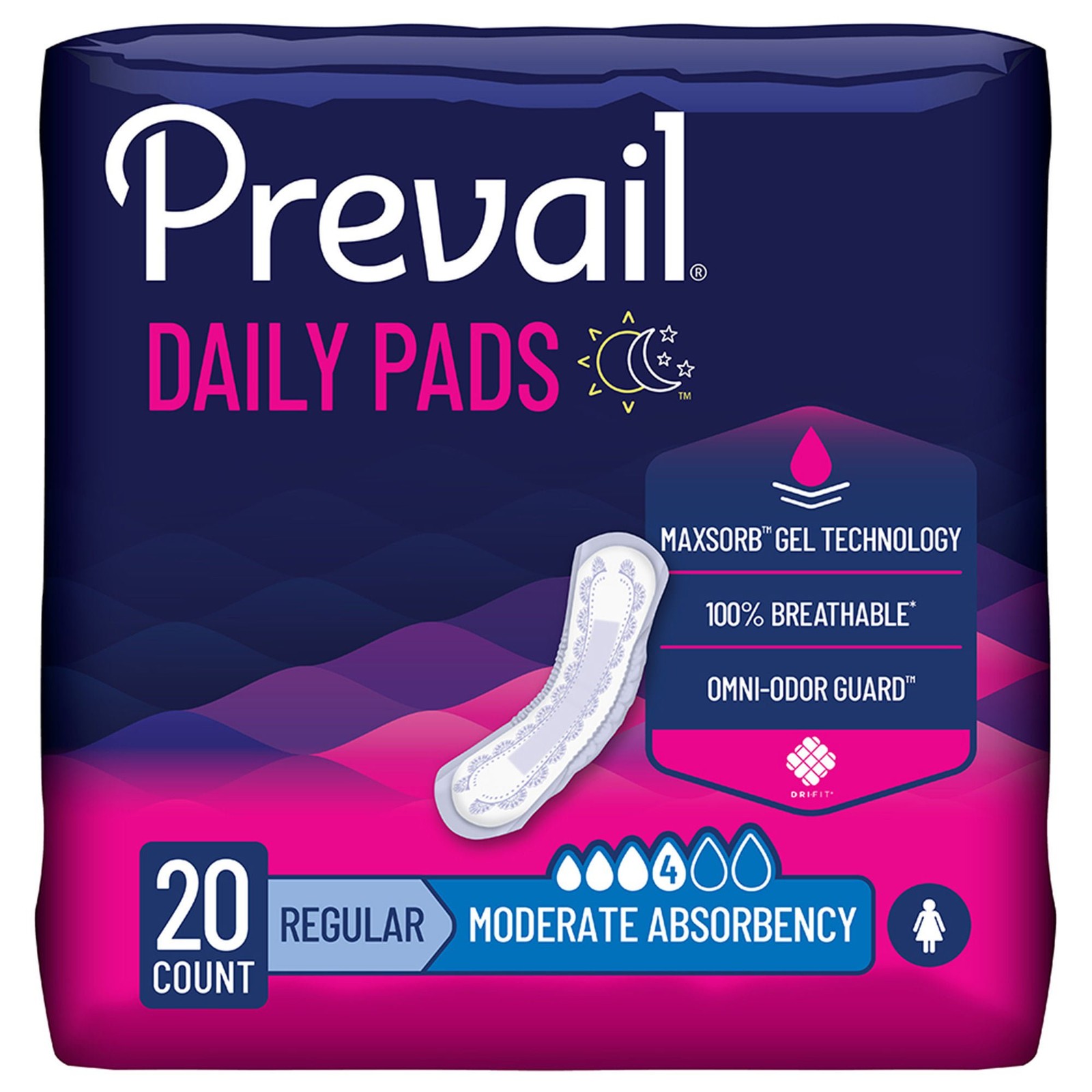 Prevail Daily Incontinent Pad 9-1/4" L Regular Length Moderate 180 Ct