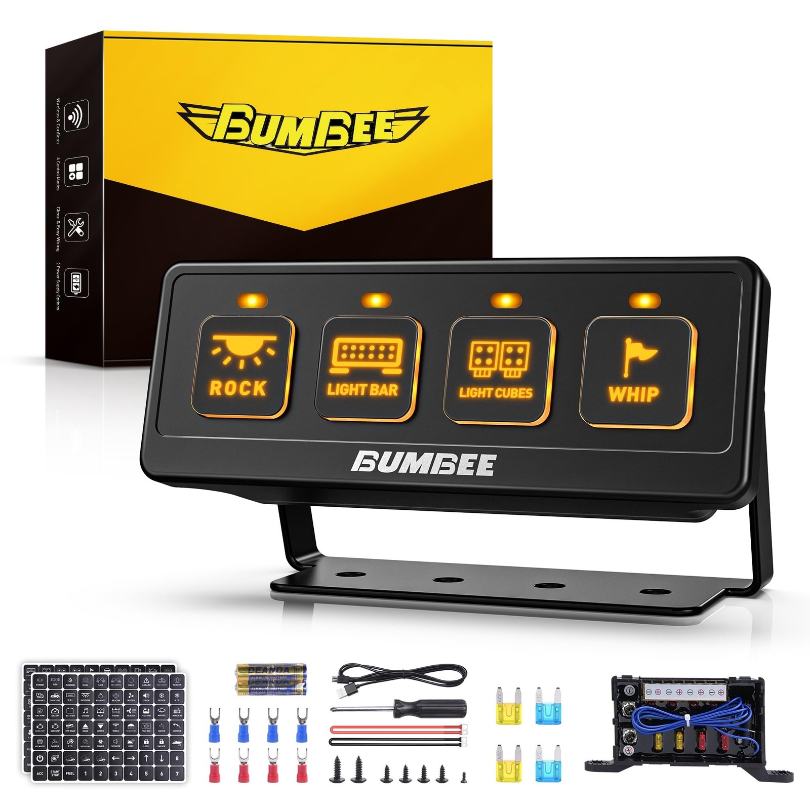 Bumbee 4 Gang Wireless Switch Panel, 60A High Power Relay Box with 4 Control ...