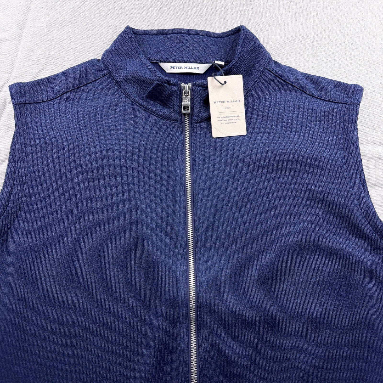 Peter Millar Crown Performance Fleece Full Zip Vest Jacket Navy Blue XL $155