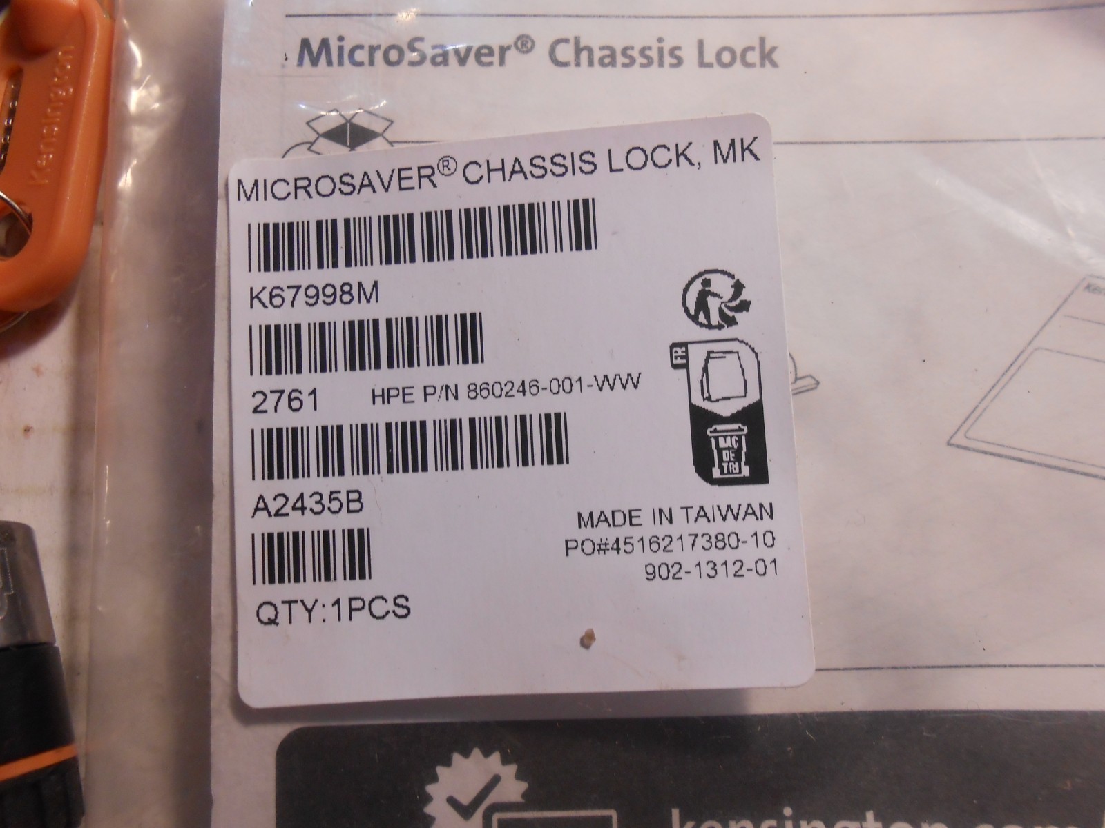 LOT OF 15 KENSINGTON MICROSAVER CHASSIS LOCK K67998M HPE P/N 860246-001-WW