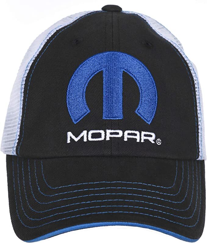 Mopar Embroidered Logo Trucker Hat Car Auto Racing Cap Black  White Mesh Back