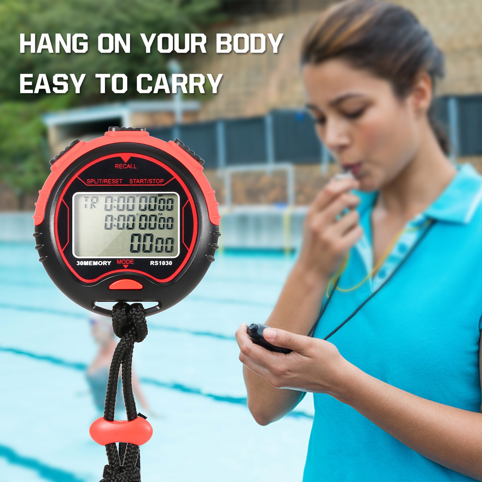 Handheld LCD Timer Waterproof Stopwatch For Multi Sports 6.7cm Easy To Use